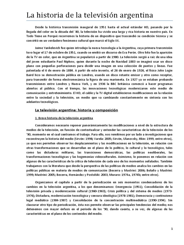 La Historia de La Televisión Argentina PDF Televisión