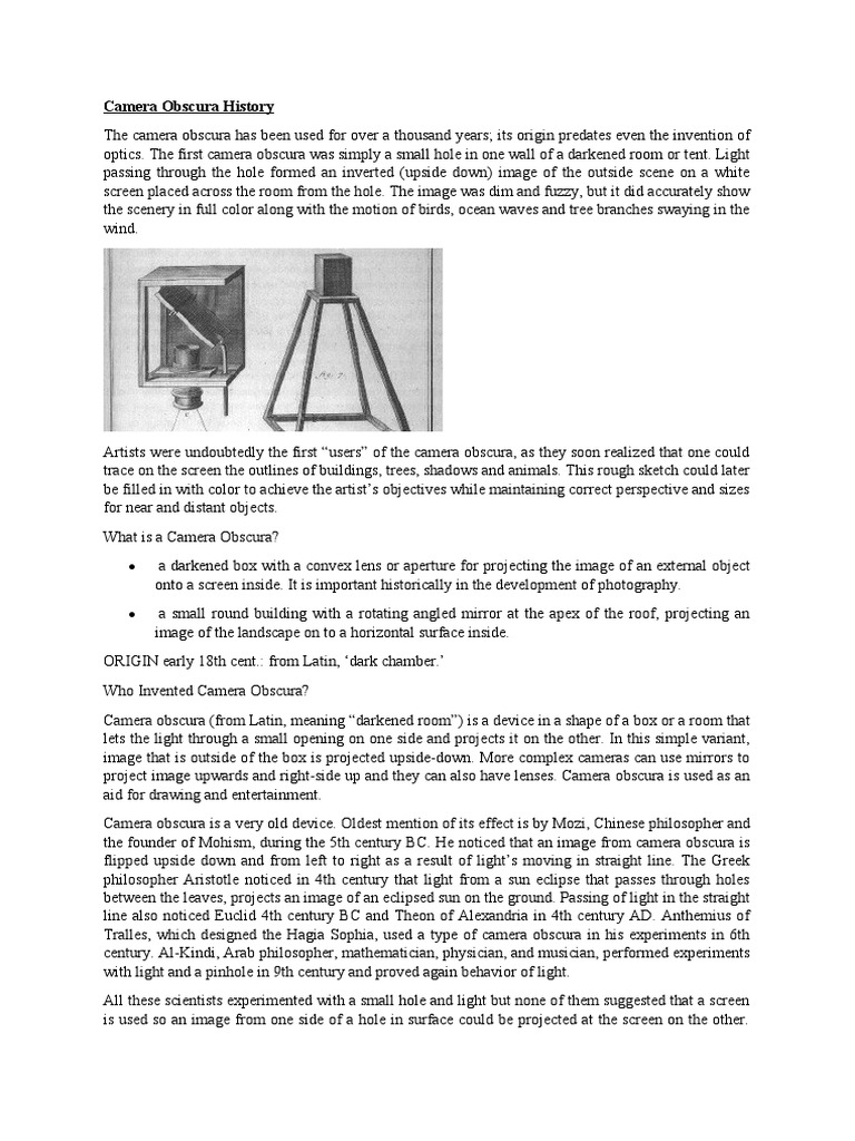 Camera Obscura History PDF Science Imaging