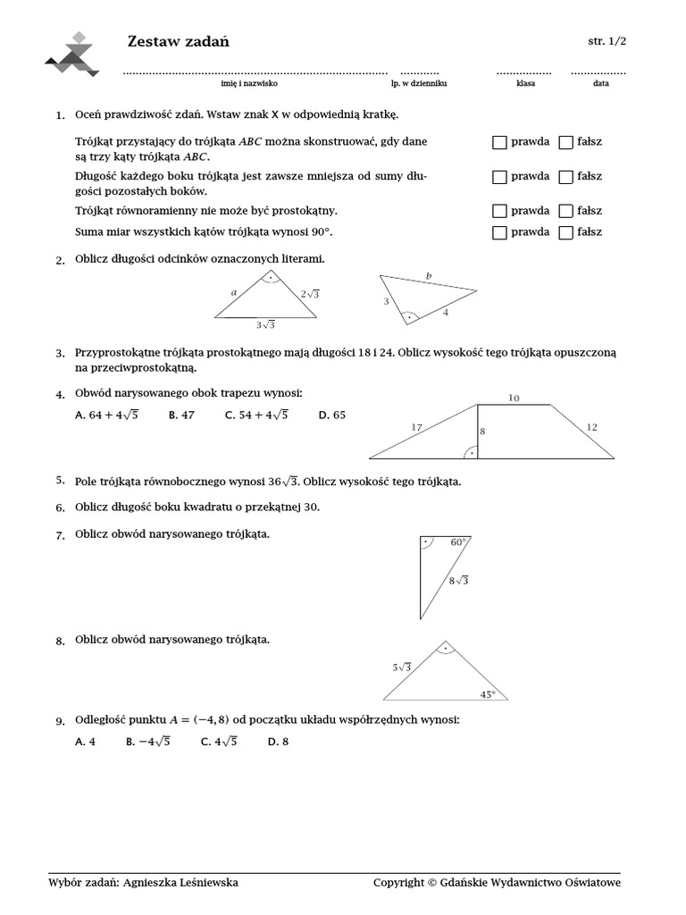 Sprawdzian Figury Na Płaszczyźnie Klasa 6 Pdf