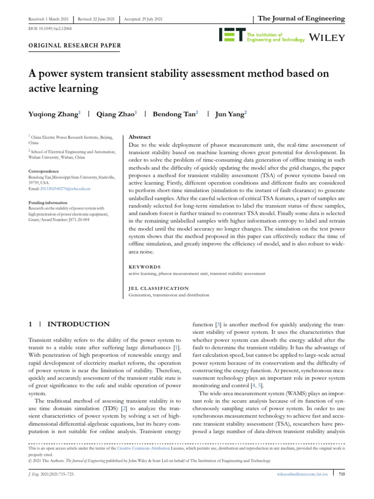 A Power System Transient Stability Assessment Method Based On Active ...