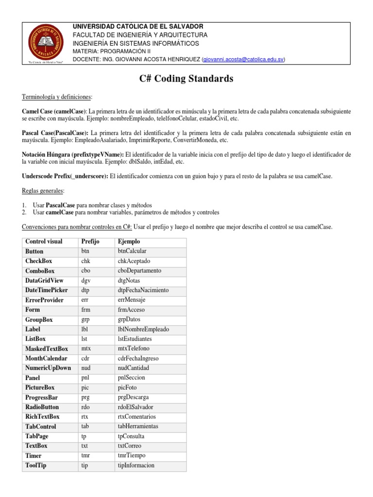C# Coding Standards | PDF | C Sharp (lenguaje de programación) | Escritura