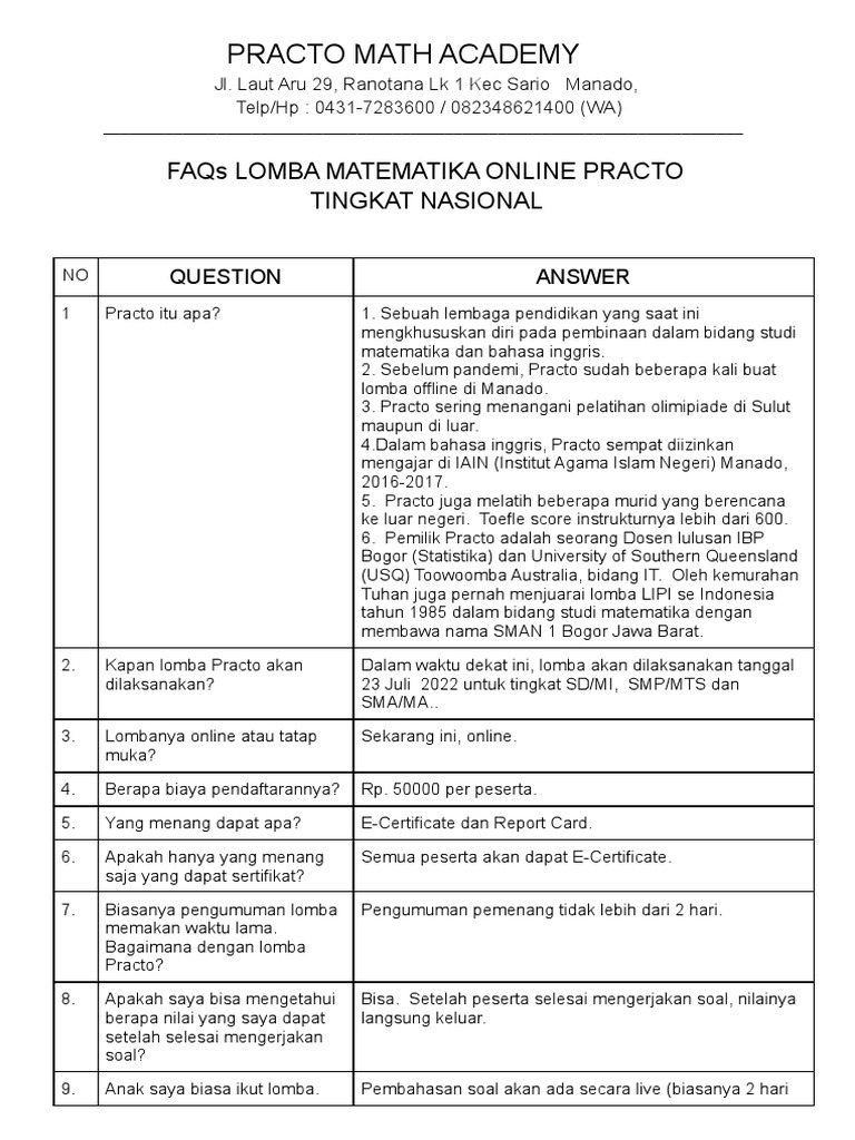Lomba Matematika Online Practo 2022 | PDF | Ilmu Sosial | Komputer