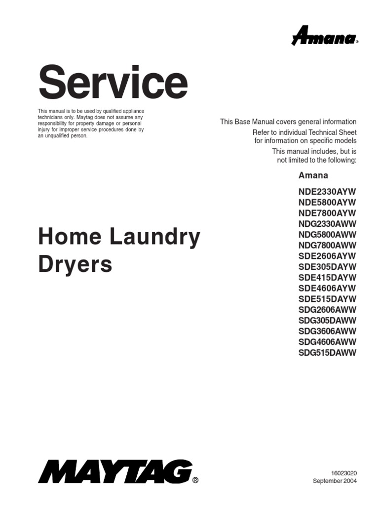 Maytag Amana Home Laundry Dryer Service Manual PDF Clothes Dryer