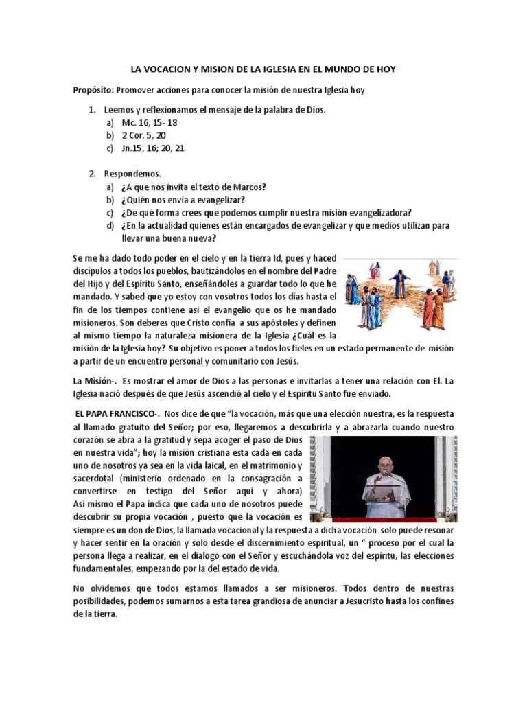 La Vocacion y Mision de La Iglesia en El Mundo de Hoy | Descargar ...