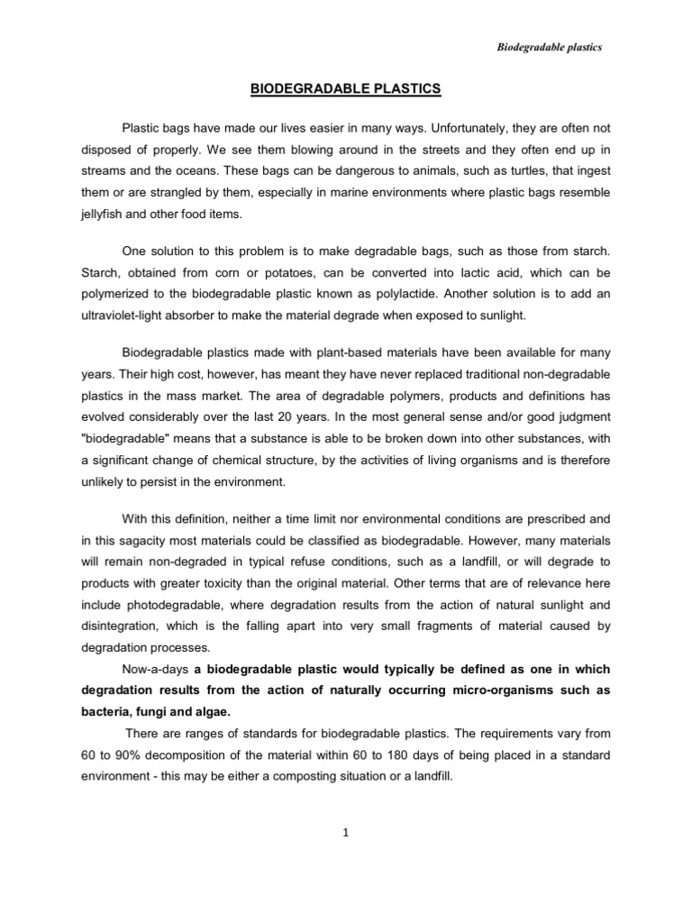Biodegradable Plastics | PDF | Biodegradation | Plastic