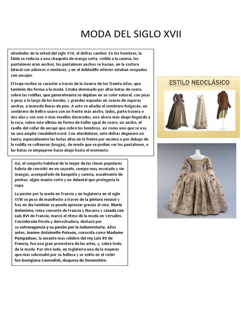 Moda y vestimenta en el siglo XVII | PDF | Softlines (venta minorista ...