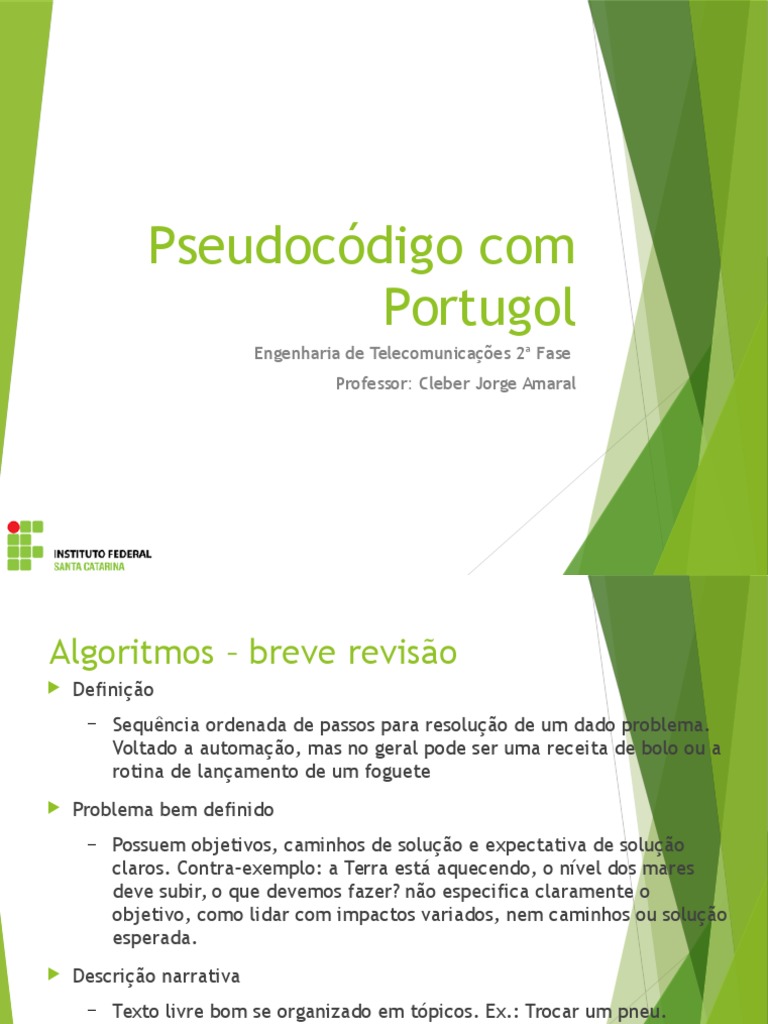 Introdução ao Pseudocódigo em Portugol | PDF | Algoritmos | Linguagem ...