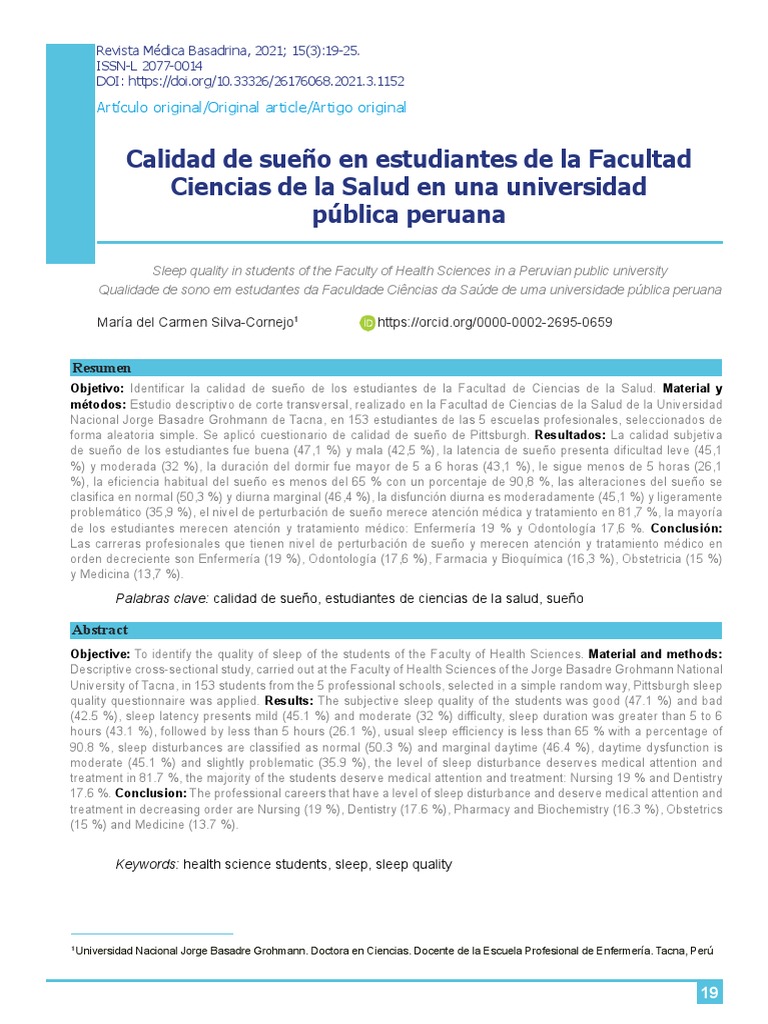 Calidad de sueño en estudiantes de salud | PDF | Dormir | Ciencia cognitiva