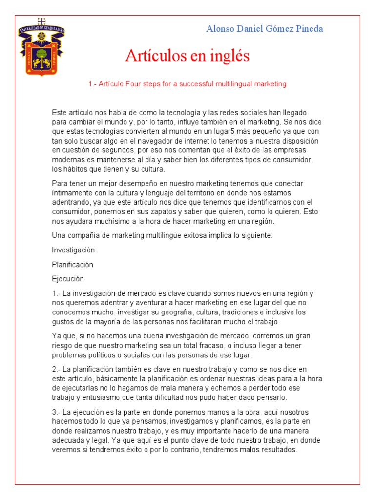 Art culos En Ingl s PDF Marketing Mercado econom a 