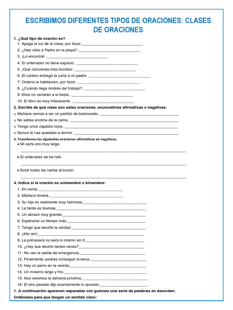 Clases y Tipos de Oraciones | PDF | Estudios de idiomas extranjeros ...
