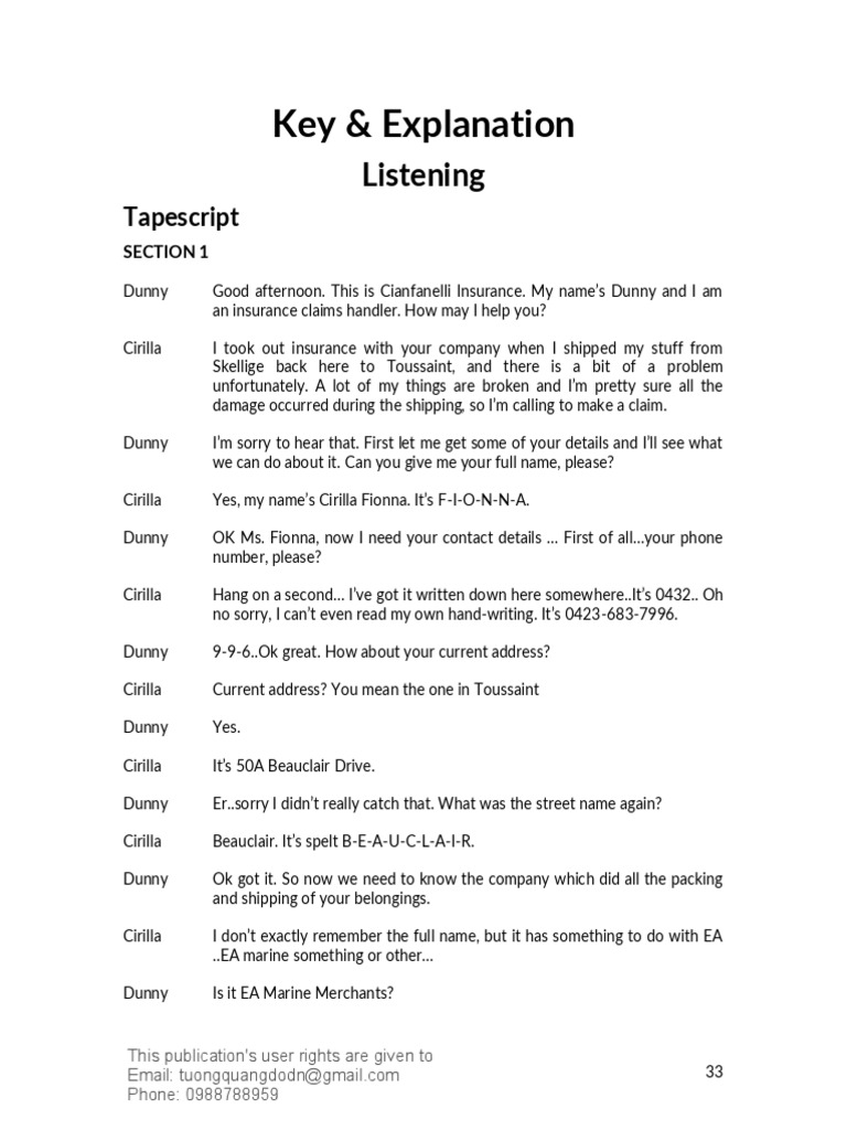 Key & Explanation: Listening | PDF