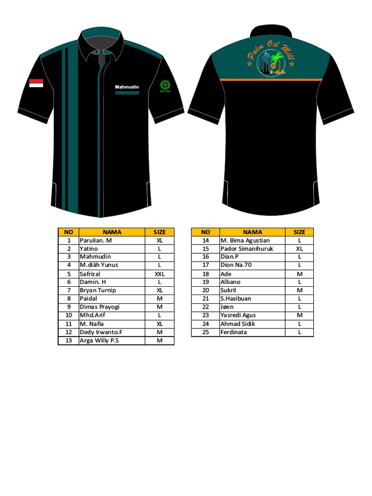 Employee Sizes List for Mahmudin | PDF