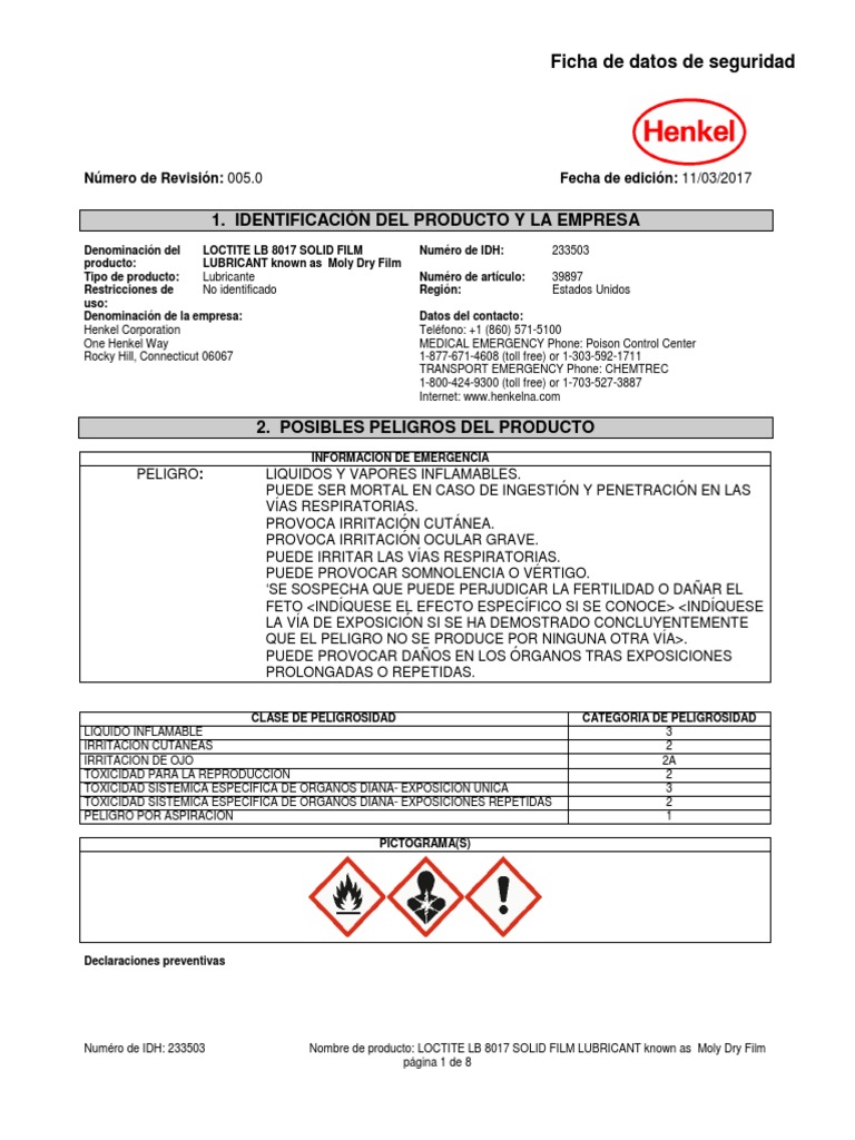 Loctite LB 8017 PDF Agua Combustión