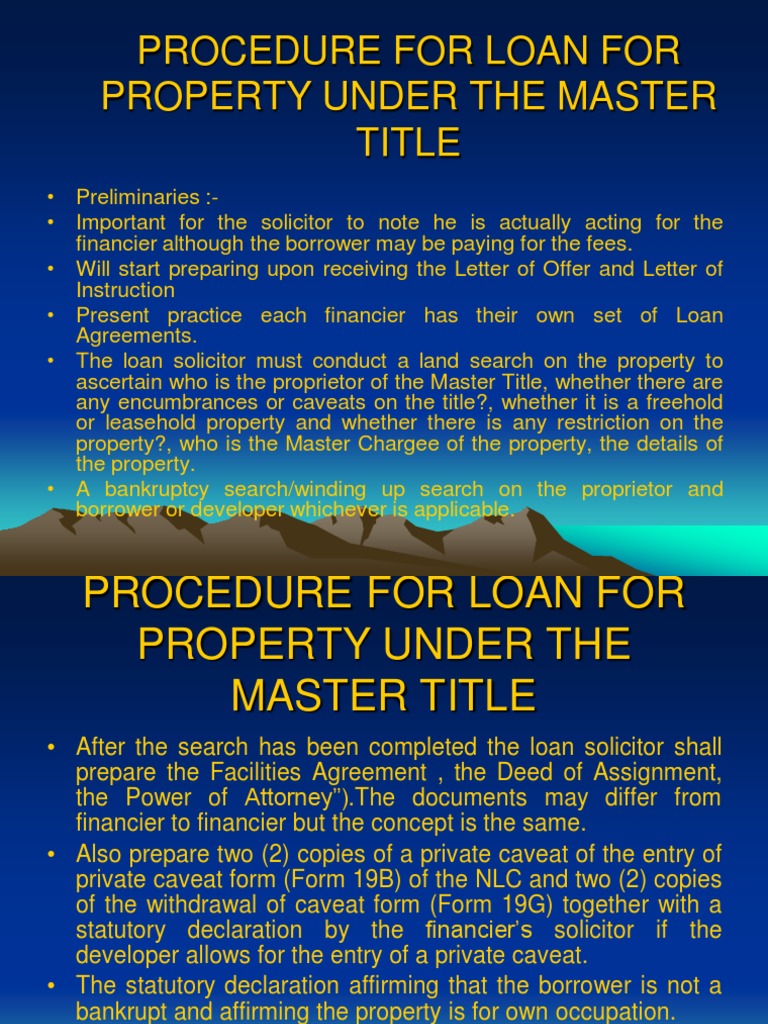 Procedure For Loan For Property Under The Master Title | PDF | Deed |  Foreclosure