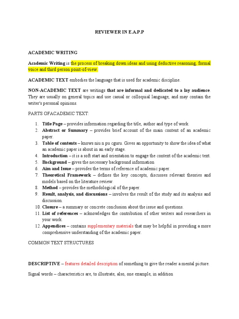 Academic Writing and Text Structures Guide | PDF | Essays | Idea
