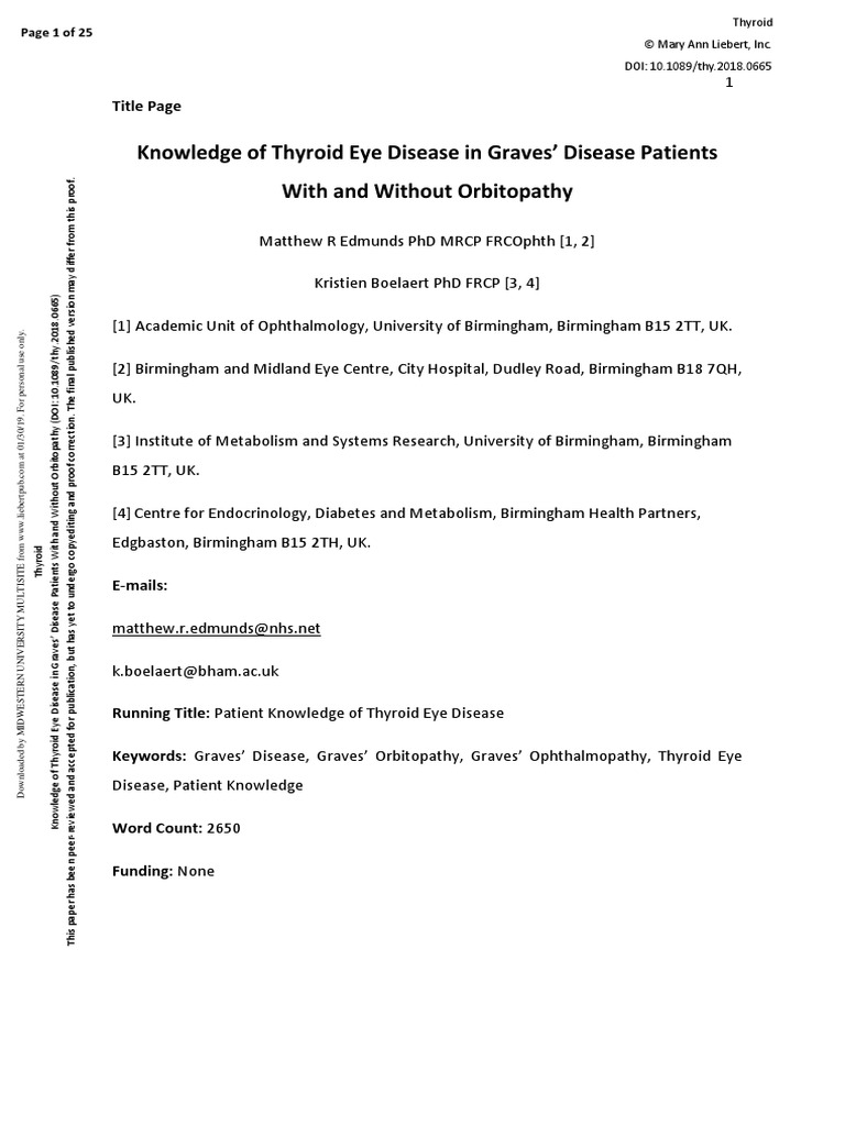 Knowledge of TED in Graves Disease Patients With and Without