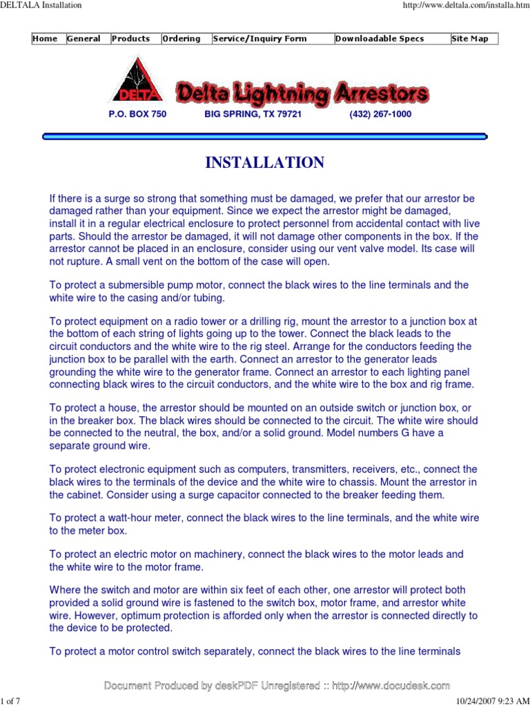 Delta Lightning Arrestor Installation Manual | PDF | Switch
