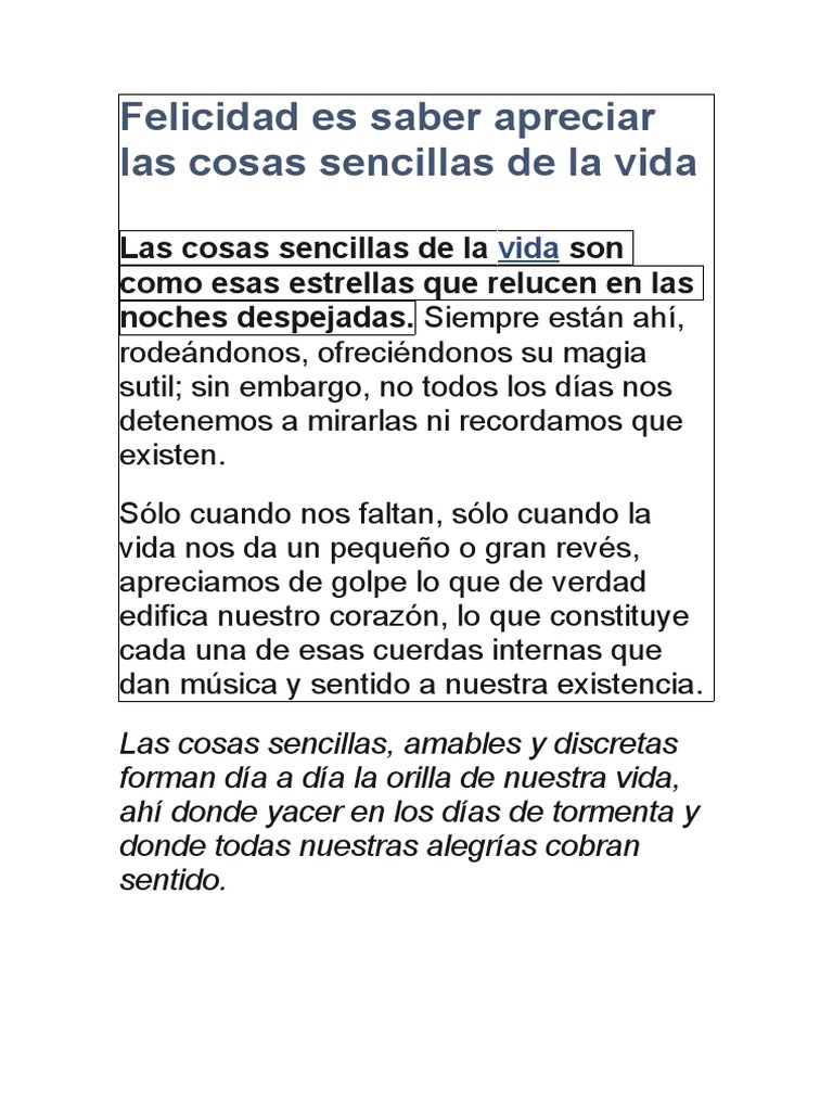 Aprecia la felicidad en lo simple | PDF | Felicidad | Verdad