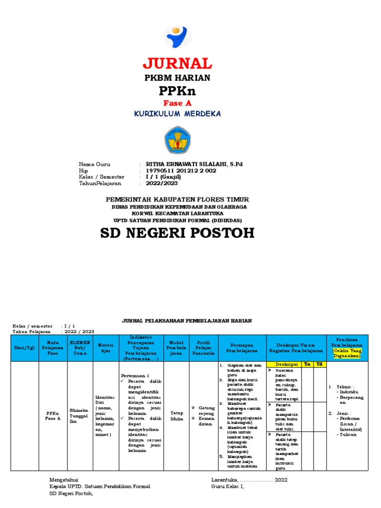 Jurnal Harian Kelas 1 Kurikulum Merdeka | PDF