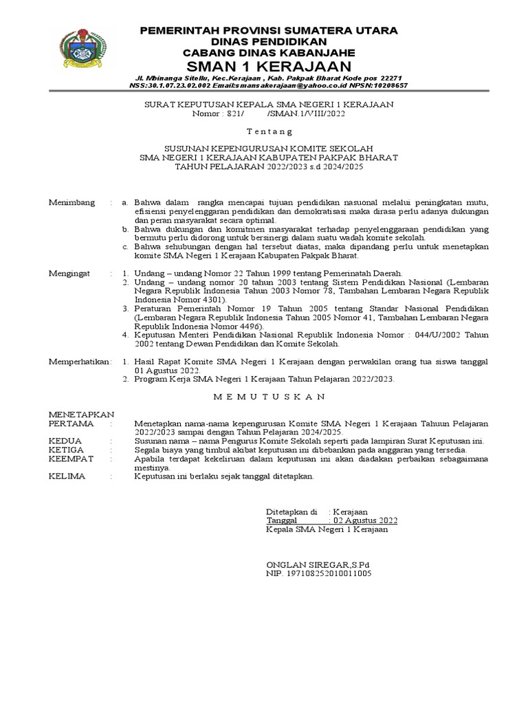 SK PENGURUS KOMITE 2022 S.D 2025 | PDF