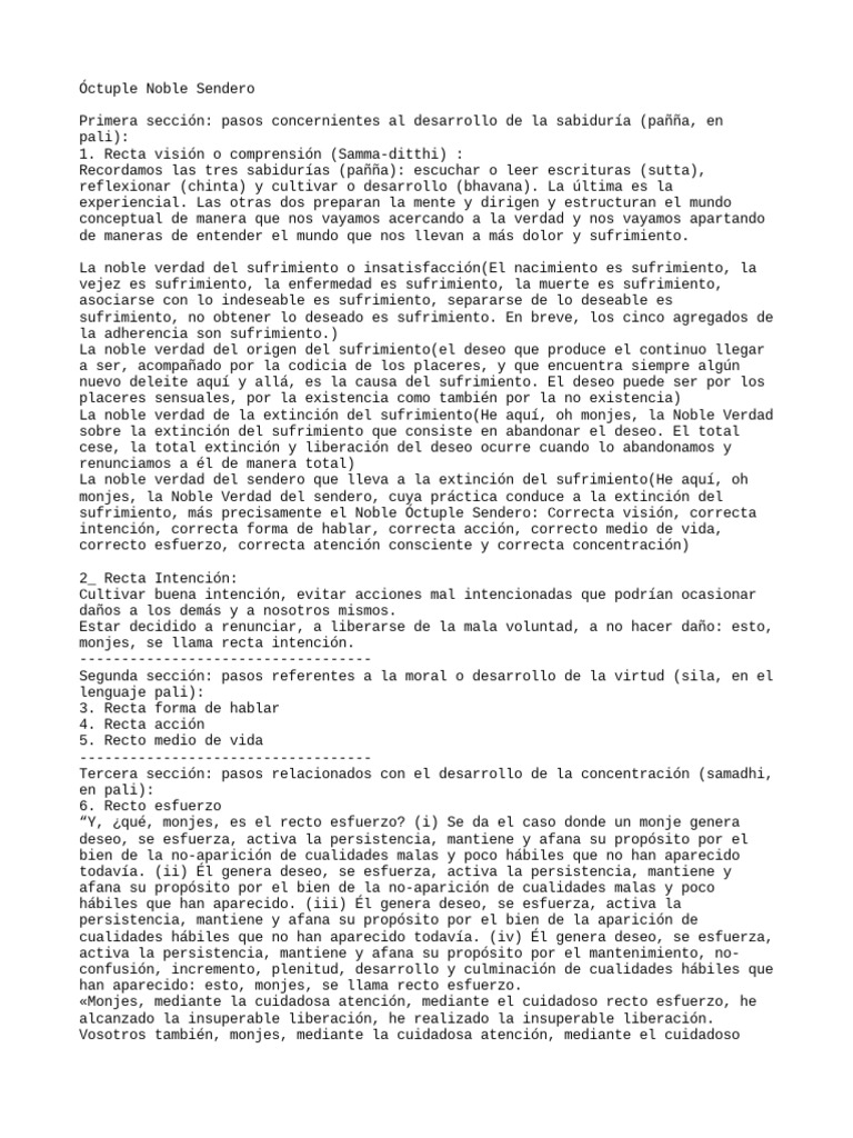 El Noble Óctuple Sendero del Budismo | PDF | Cuatro nobles verdades ...