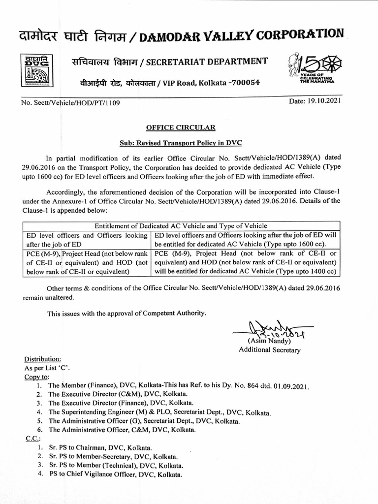 Office Circular Revised Transport Policy in DVC PDF