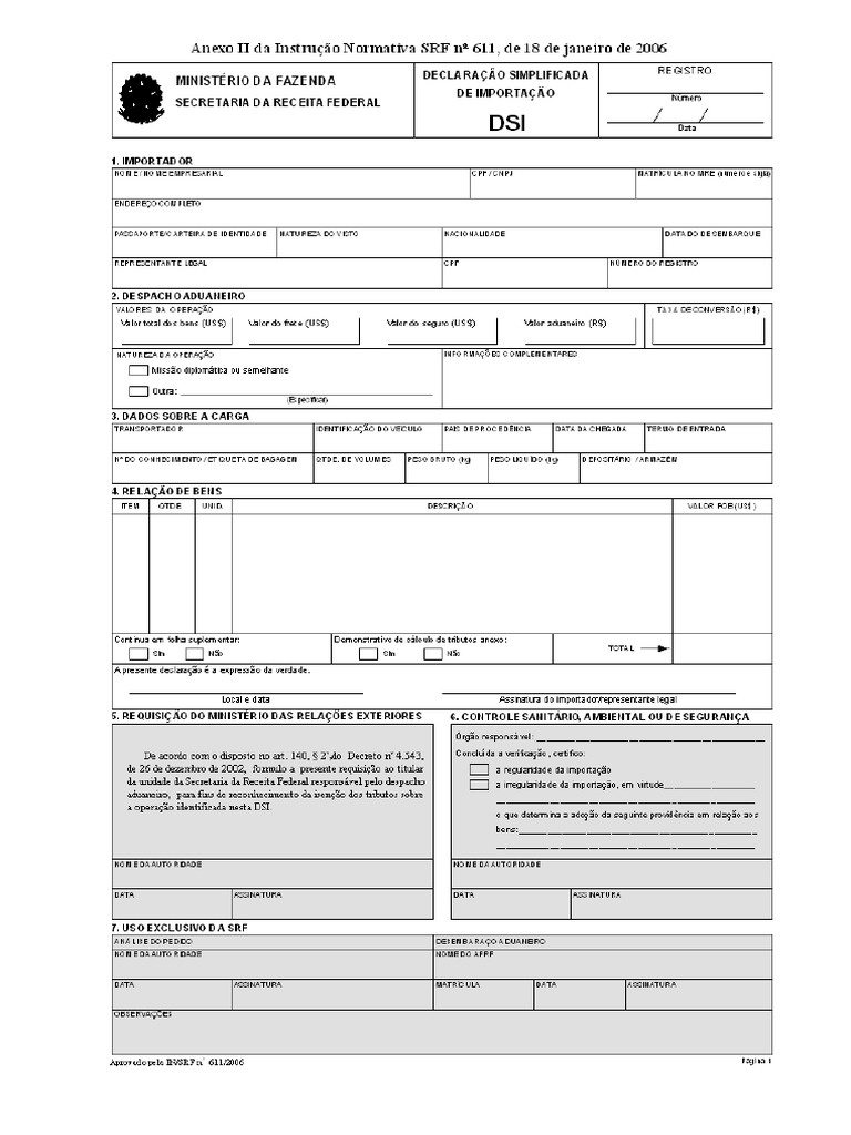 Formulario Declaracao Simplificada de Importacao | PDF