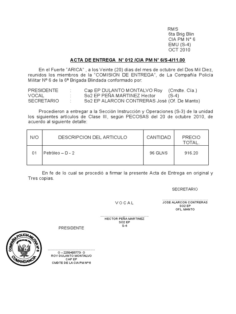 Acta de Entrega Proceso Electoral | PDF