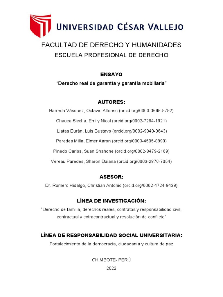 Ensayo Derecho Real De Garantia Y Garantia Mobiliaria Pdf