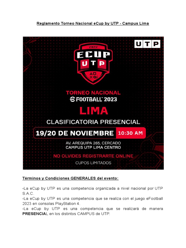 Reglamento eCup UTP 2025 | PDF | Lima