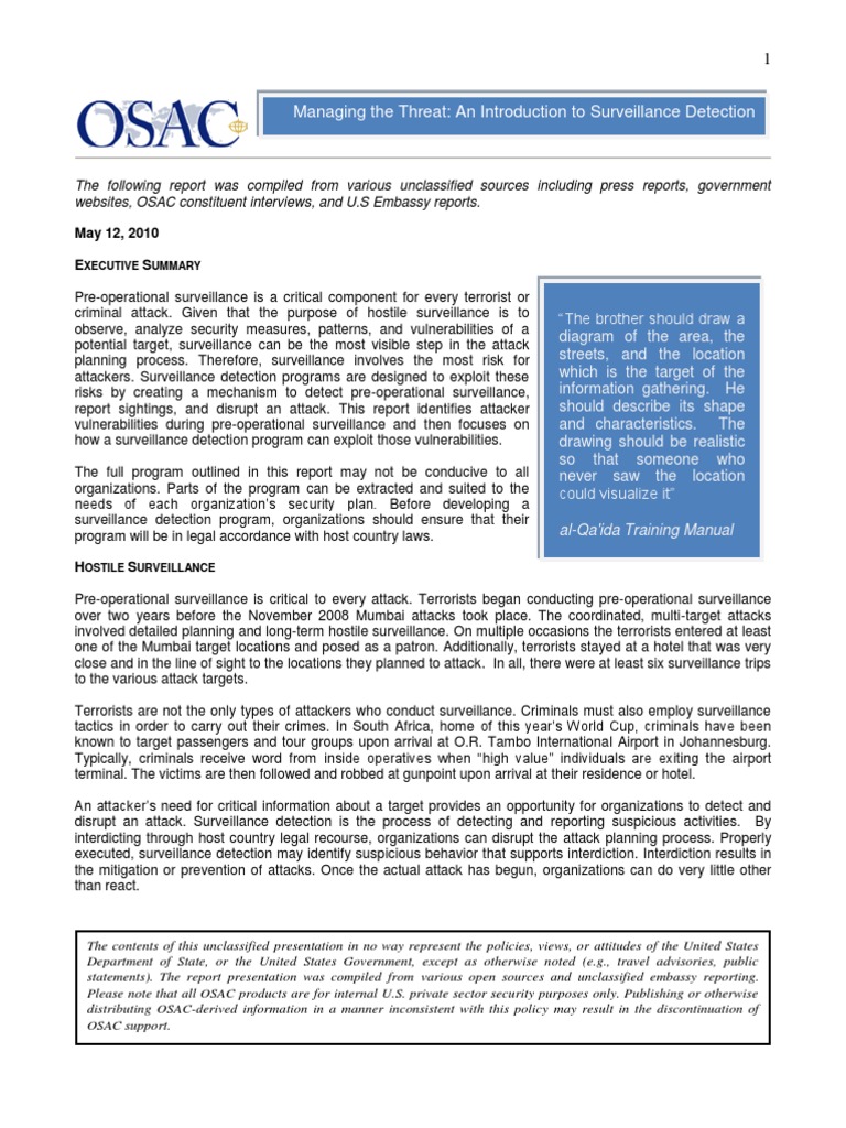Enhancing Surveillance Detection Programs | PDF | Surveillance ...