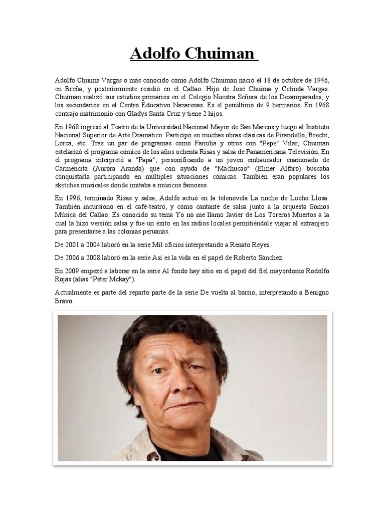 Biografia de Adolfo Chuiman 4to de Sec | PDF