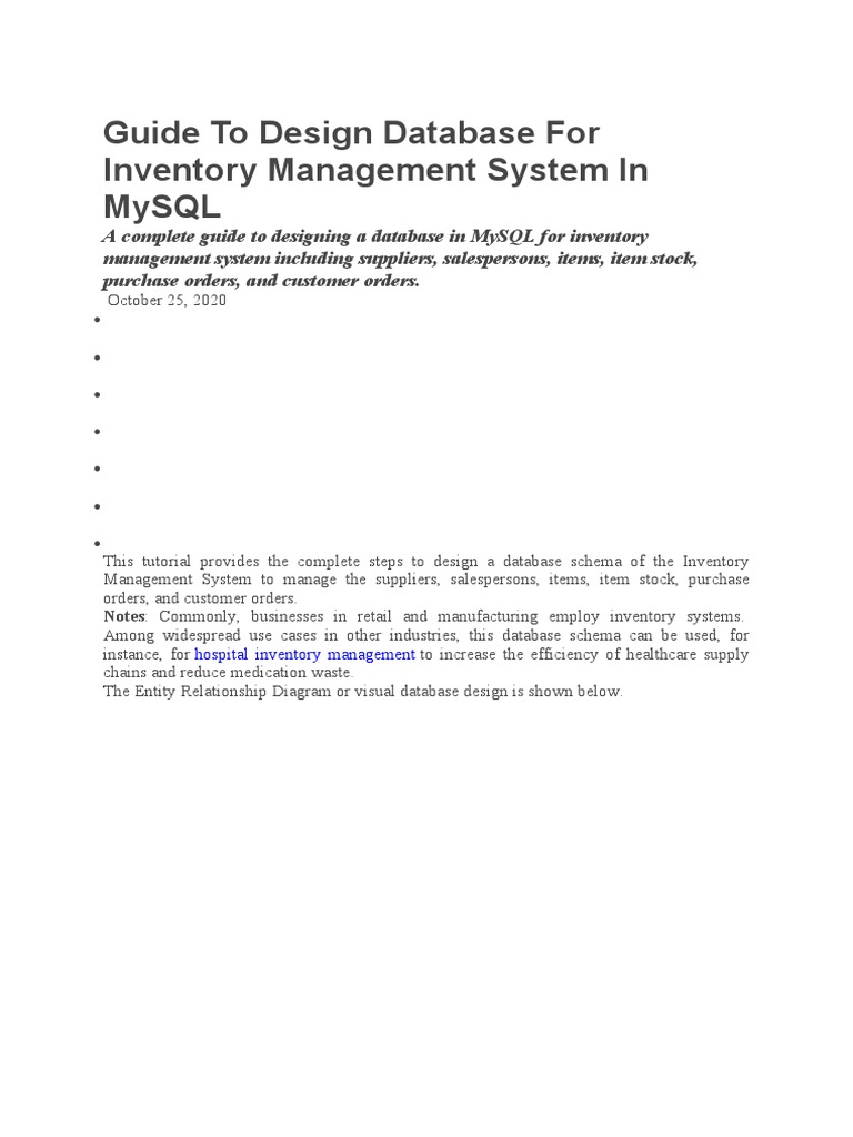 Guide To Design Database For Inventory Management System in MySQL | PDF ...