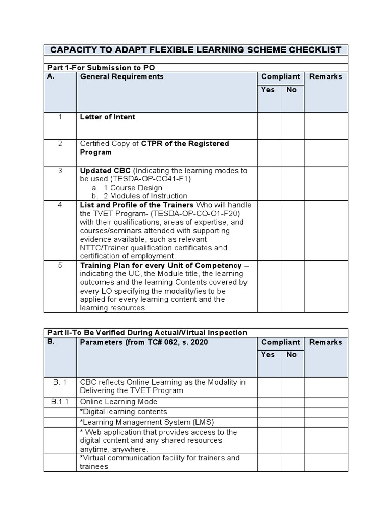 Flexible Learning Scheme Compliance Checklist | PDF | Educational ...