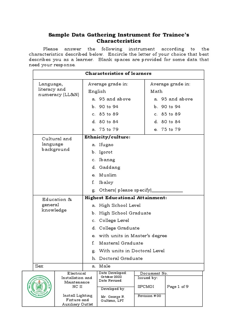 EIMPreAssessment Tools PDF Electrical Wiring Cognitive Science