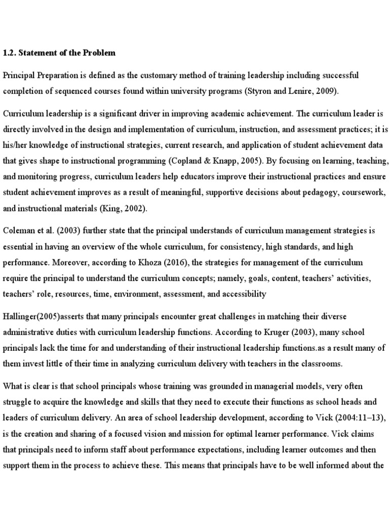 1.2. Statement of The Problem | PDF | Curriculum | Leadership