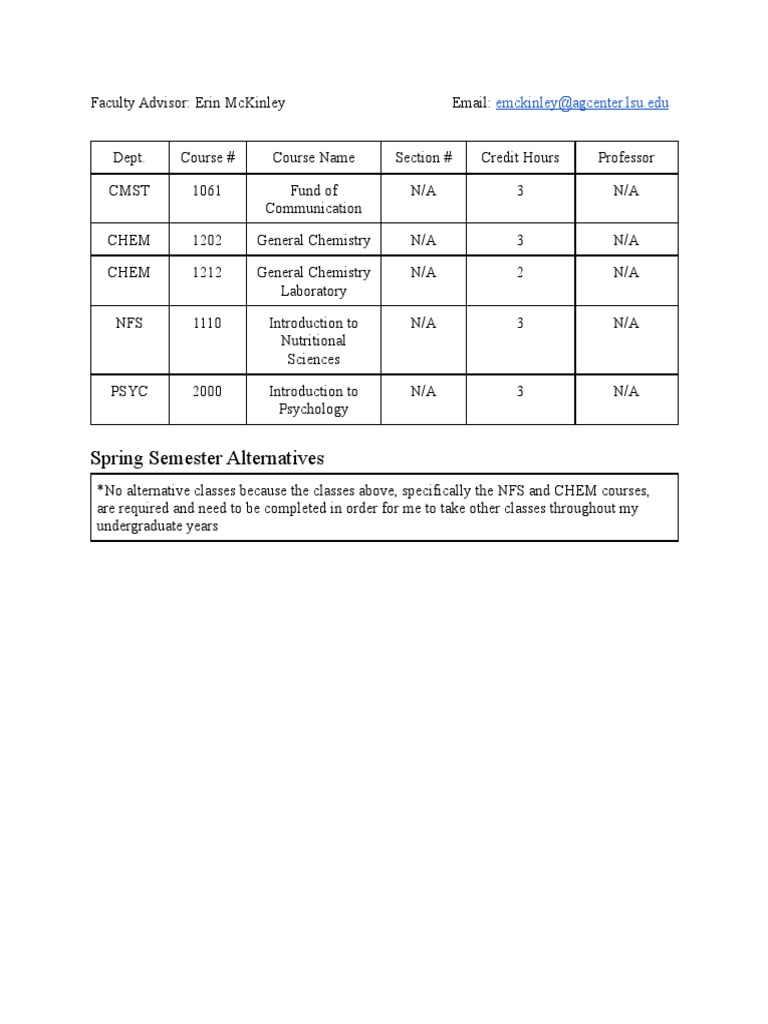 LSU Spring 2026 Course Offerings | PDF