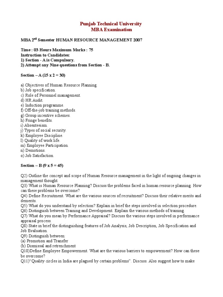 1mba 2nd Semester Human Resource Management 2007 | PDF | Career & Growth