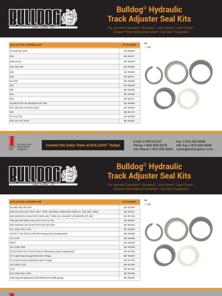 Bulldog Hydraulic Track Adjuster Seal Kits PDF Industrial Equipment