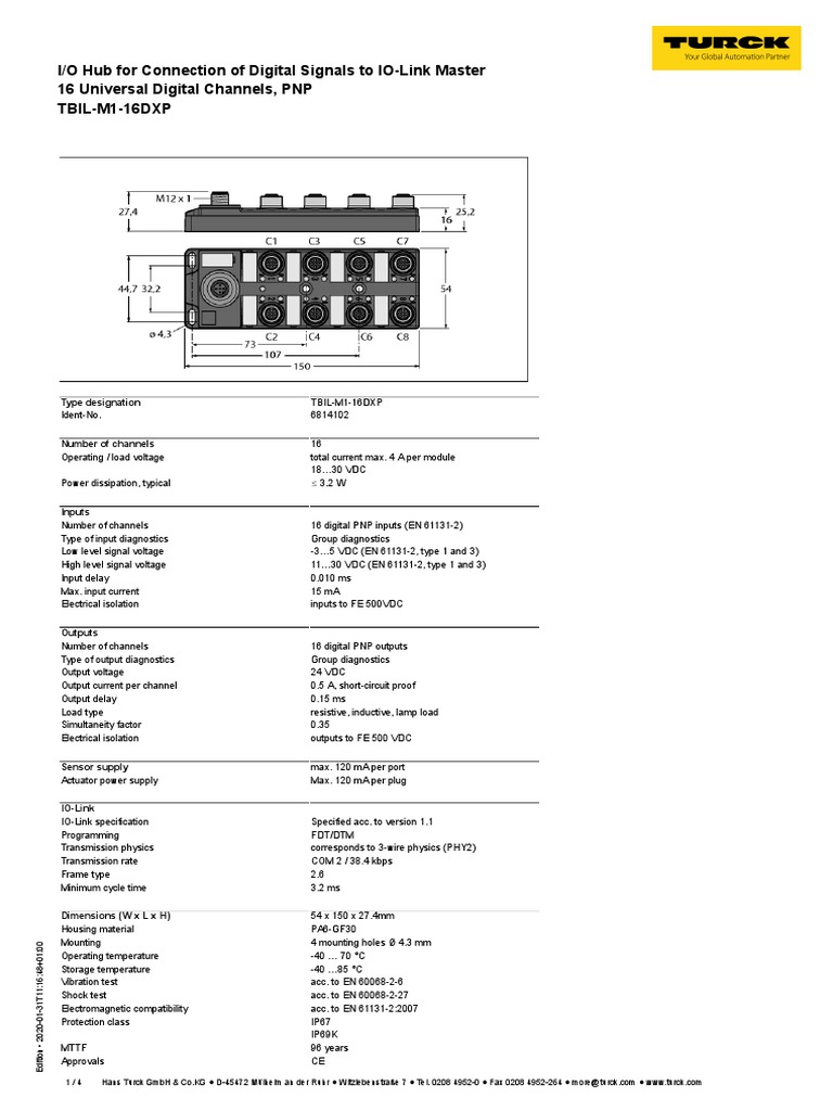 I/O Hub For Connection of Digital Signals To IO-Link Master 16 ...