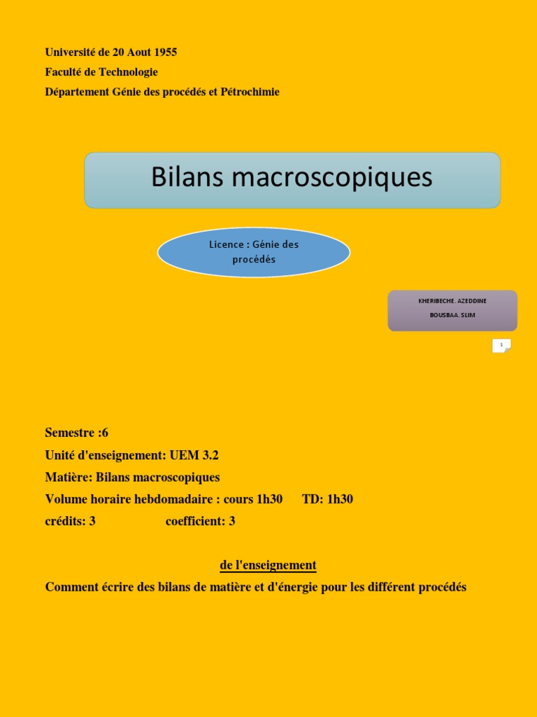 Bilans Macroscopiques en Génie des Procédés | PDF | Matière | Physique ...