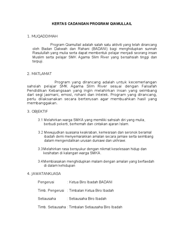 Sample Surat Rasmi Kepada Guru Program Qiamulai