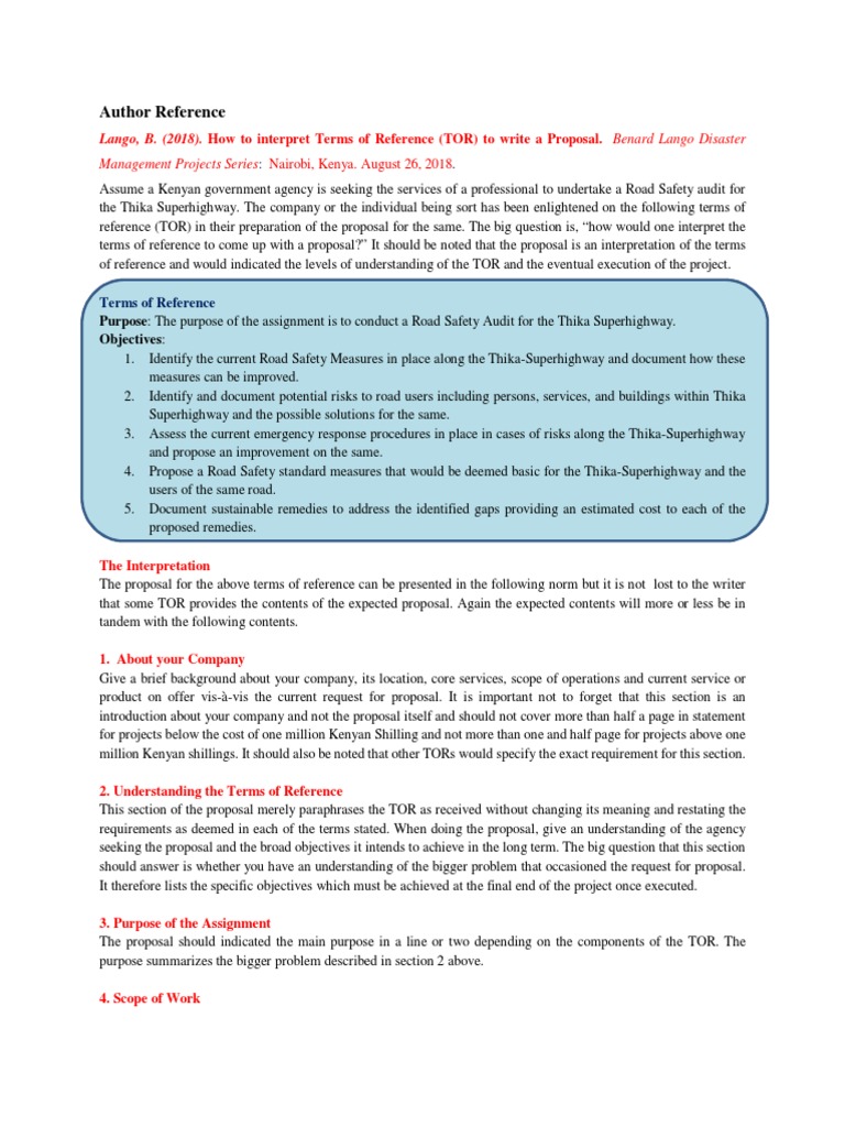 Interpreting Terms of Reference for Proposals | PDF | Occupational ...