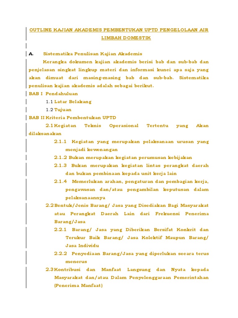 Outline Kajian Akademis Pembentukan Uptd Pengelolaan Air Limbah