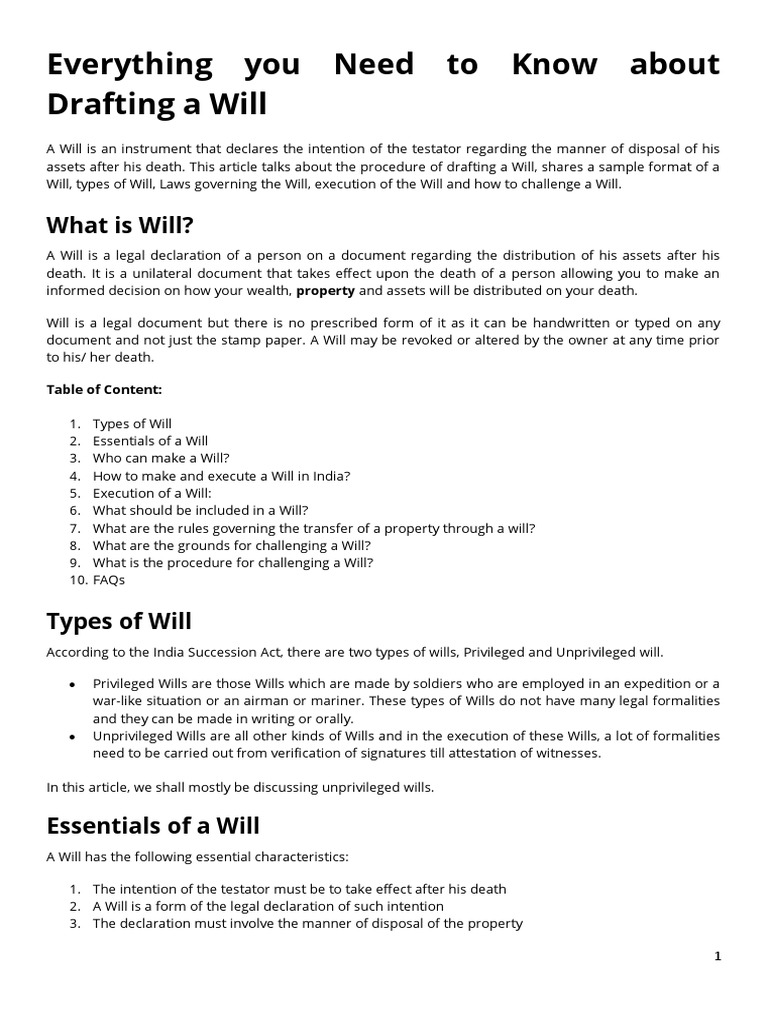 Everything You Need To Know About Drafting A Will PDF Will And