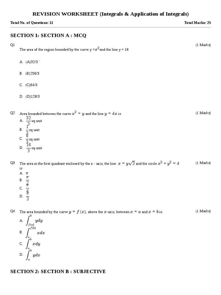 MATHS XII RW (Integrals & AOI) | PDF | Mathematics | Analytic Geometry