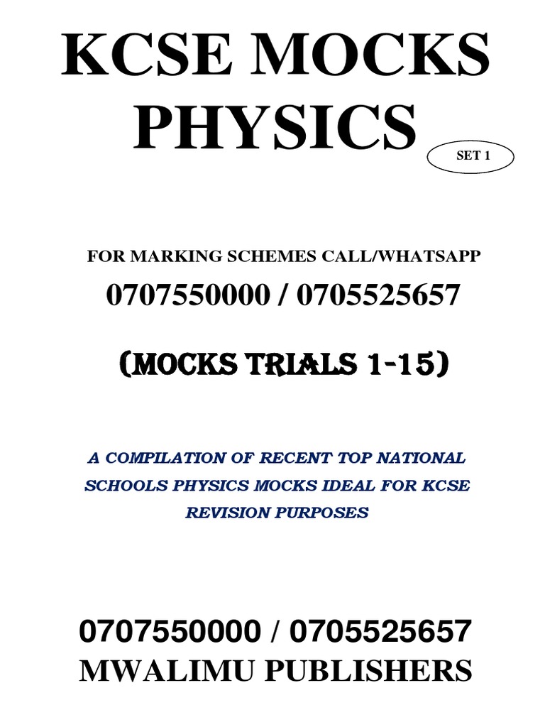 Kcse Physics Mocks Set 1 Download Free Pdf Force Photoelectric Effect