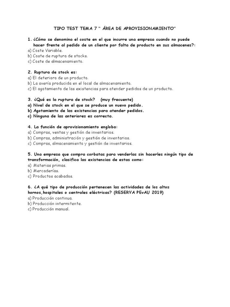 Tema 7 Test | PDF | Negocios | Finanzas y dinero