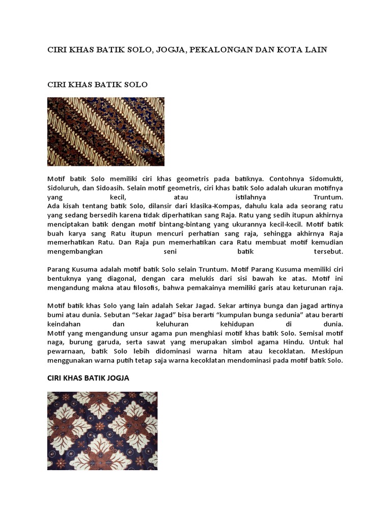 Ciri Khas Batik Solo dan Motifnya | PDF