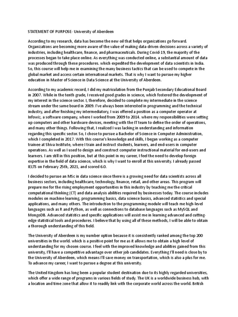 MSc Data Science at University of Aberdeen | PDF | Career & Growth